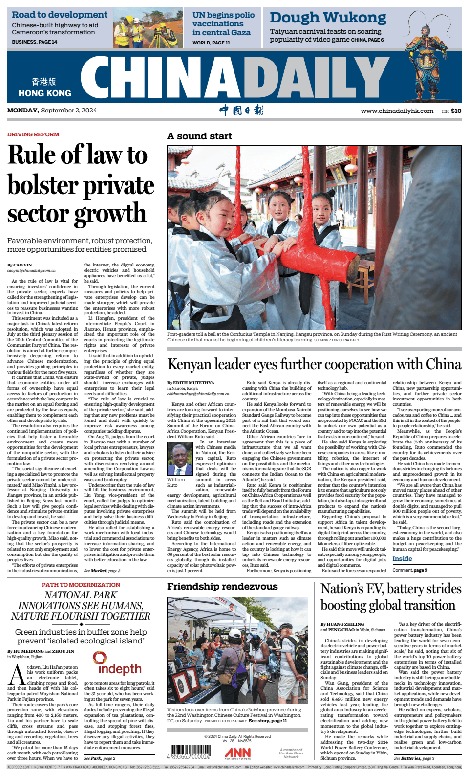 Prima-pagina-China Daily-oggi-edizione-di-oggi-20240902